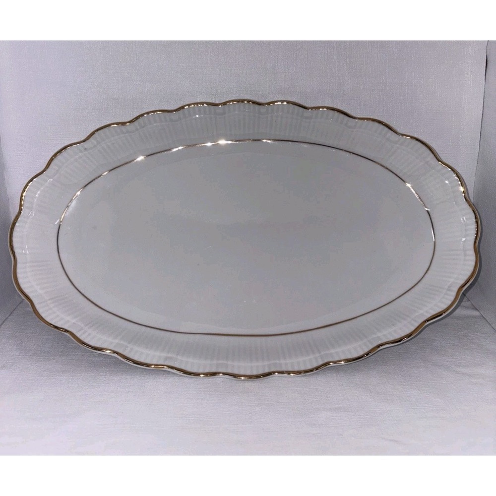 Walbrzych Empire Oval Serving Platter With Gold Trim 13" × 8" Made In Poland